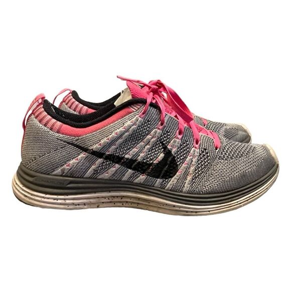 Nike Free Flyknit One Running Shoes Sneakers Grey Pink Athletic Mesh Upper 8 - Picture 1 of 9